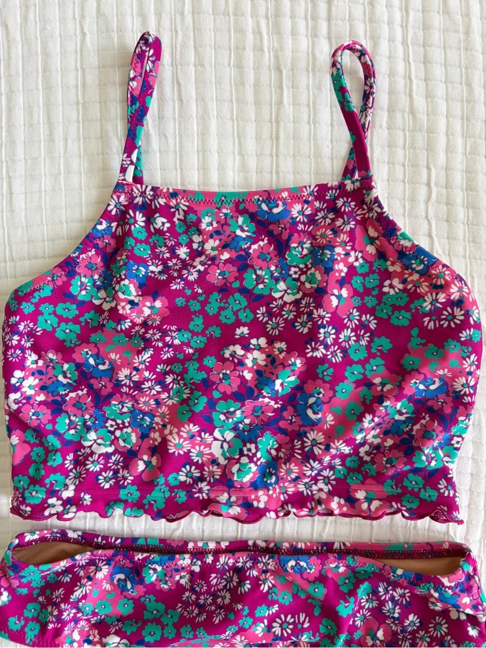 Crewcuts Girls Size 10 Floral Two Piece Swimsuit Pink Ruffle Tankini Swim Set